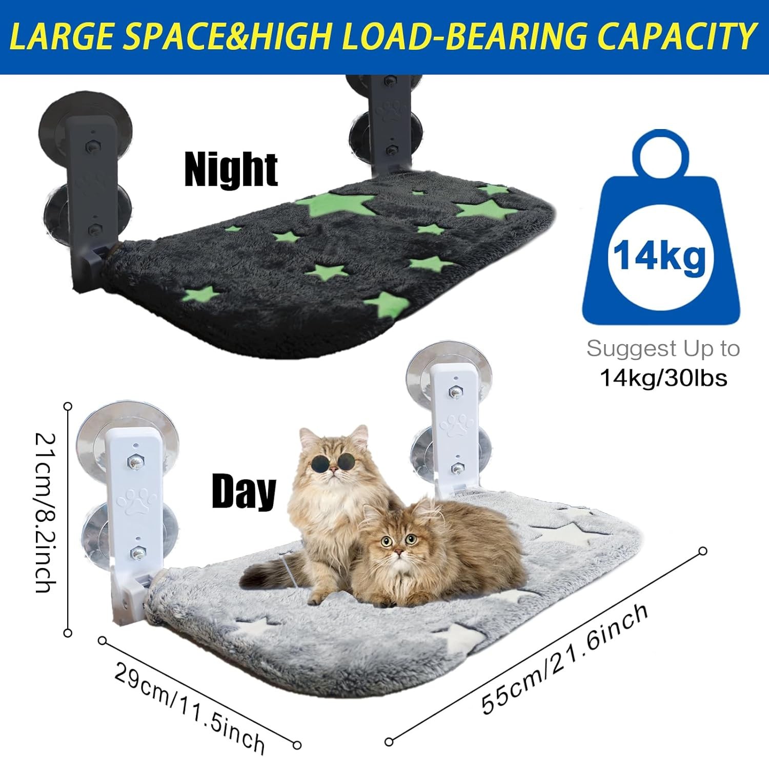 Foldable Cat Hammock for Window Glow in the Dark Cordless Cat Window Perch