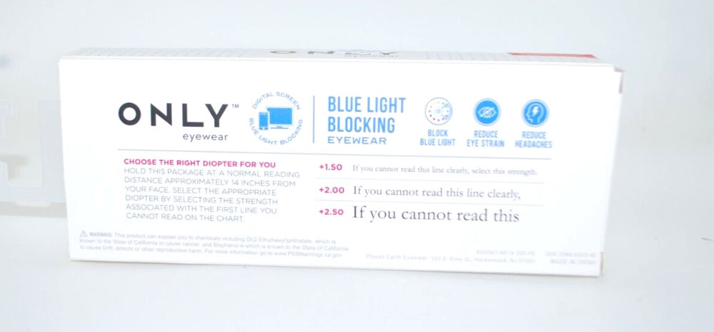 ONLY EYEWEAR BLUE LIGHT BLOCKING " The Architect " READER + 2.50 New