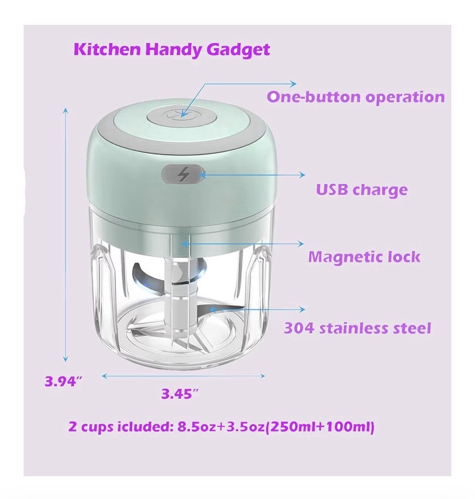 Kitchen HQ USB Mini Chopper, Push Button Cordless Rechargeable Portable Compact