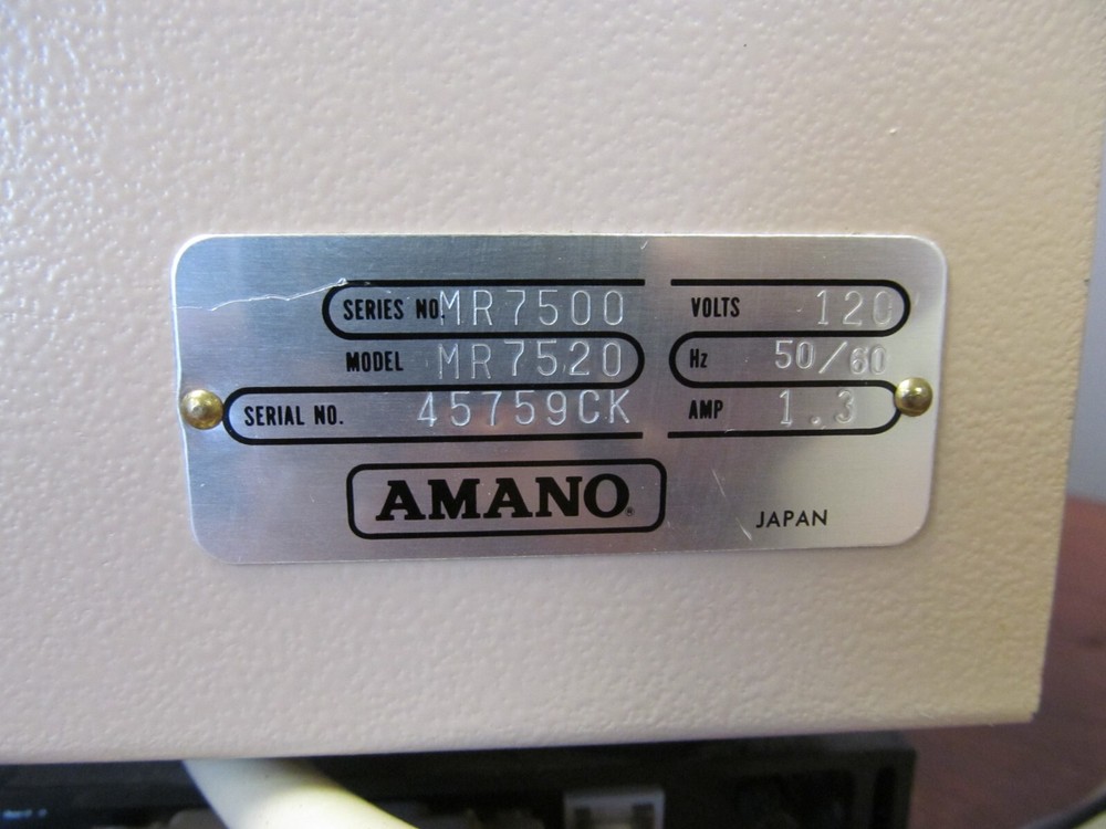 AMANO Microder MR7500 Series MR7520 Mdl Tine Clock *UNTESTED-NO KEYS - POWERS ON