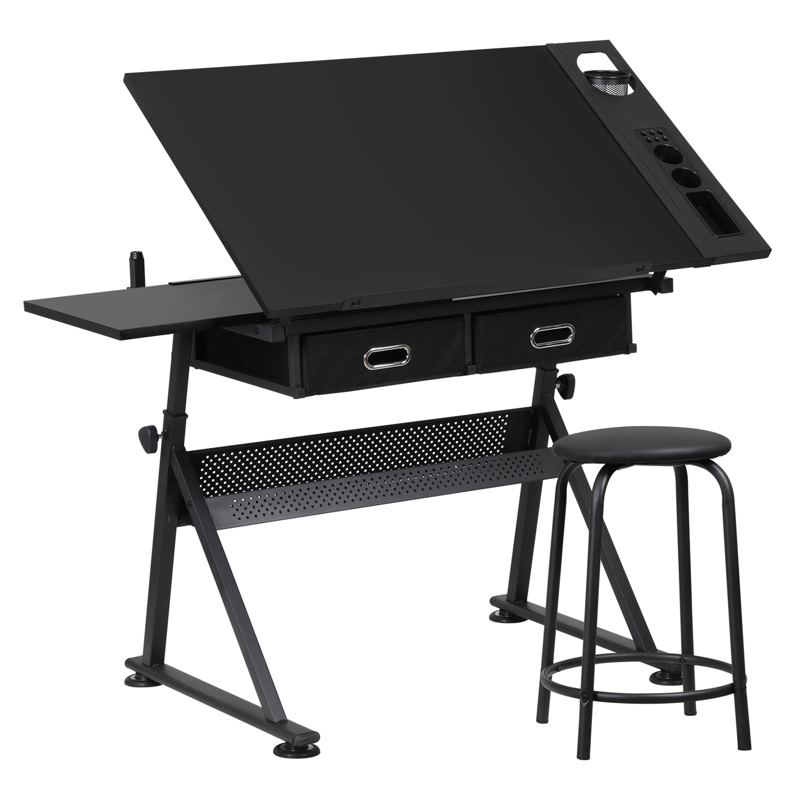Drafting Desk for Artists Art Drawing Table w/Stool for Working Studying Black