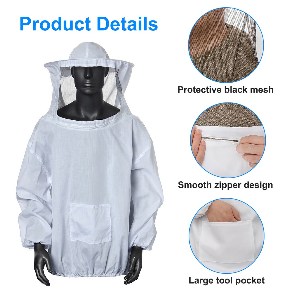 Beekeeping Protective Jacket Veil Suit + Beekeeping Long Sleeve Gloves Set