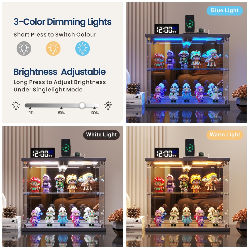 Smart Display Case with Human Sensor, Display Box with LED Lights for Figures