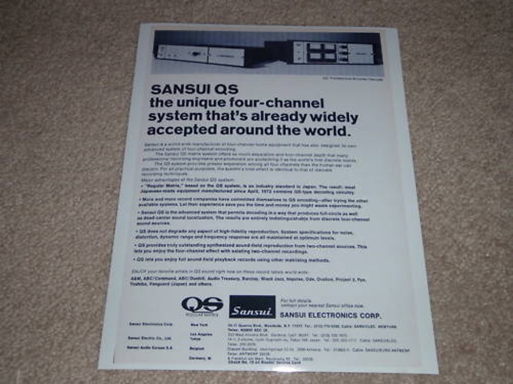 Sansui QUAD Encoder/Decoder Ad,1972, QS info, Quad info