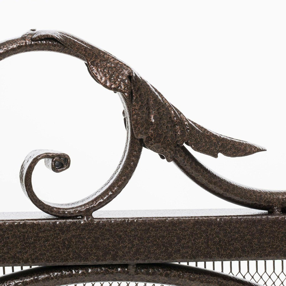 Black Gold Finish Fireplace Screen Panel Stand Wrought Iron Victorian Scrollwork