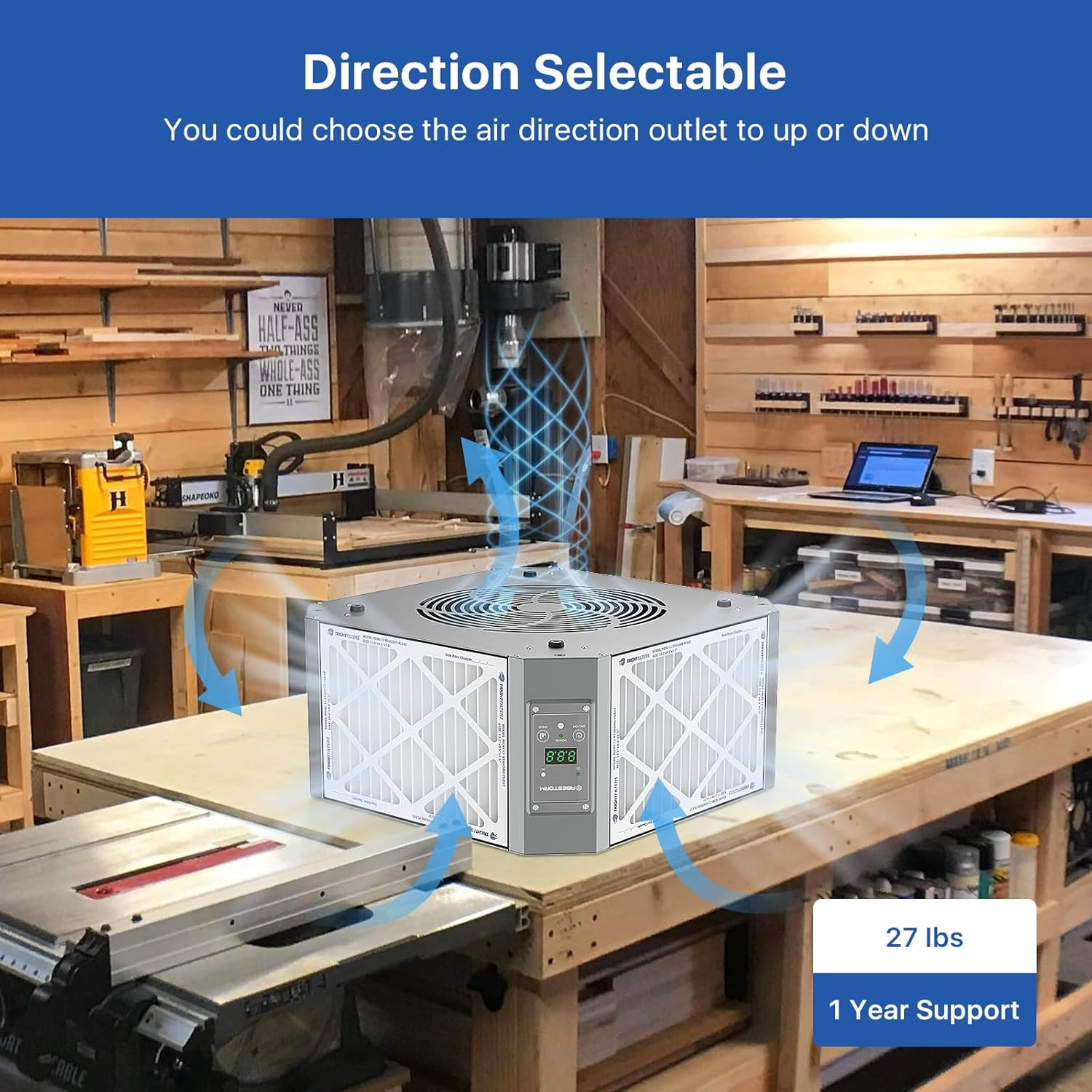 360 Degree Intake Air Filtration System Woodworking 1350 CFM Hanging Air Filter,