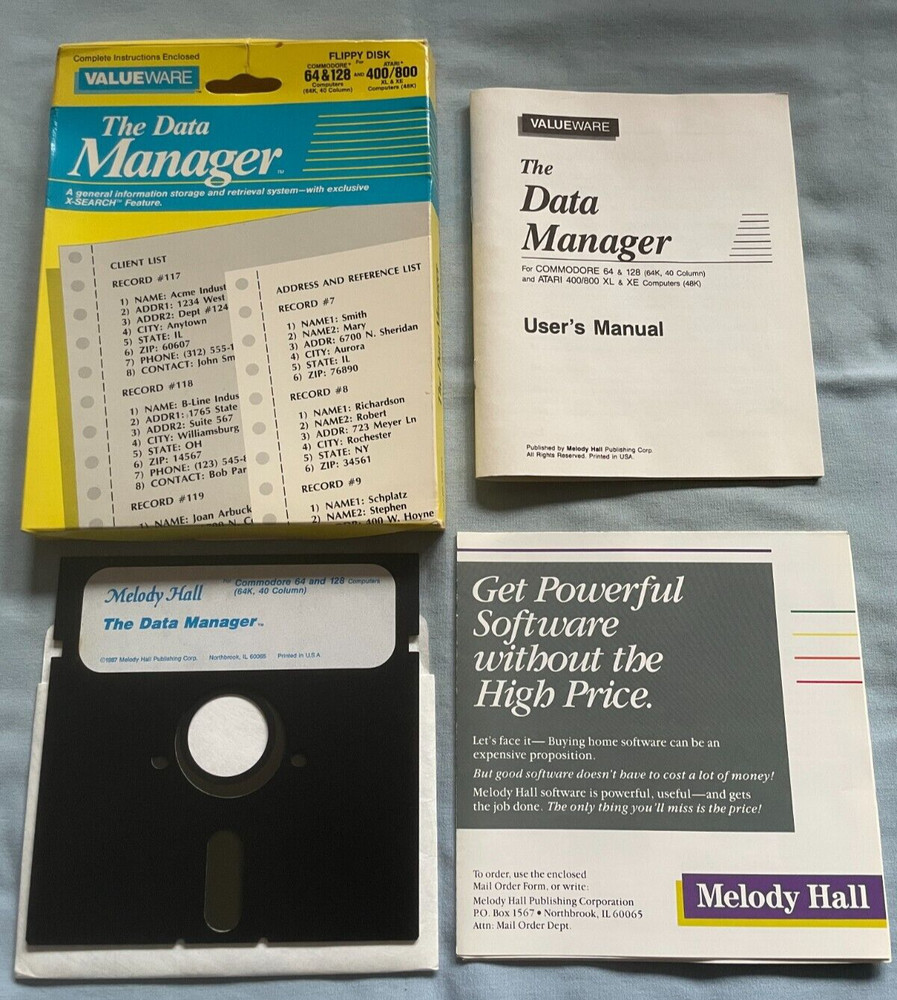 THE DATA MANAGER - Atari 400/800/C64/128 Computer Software Disk COMPLETE TESTED!