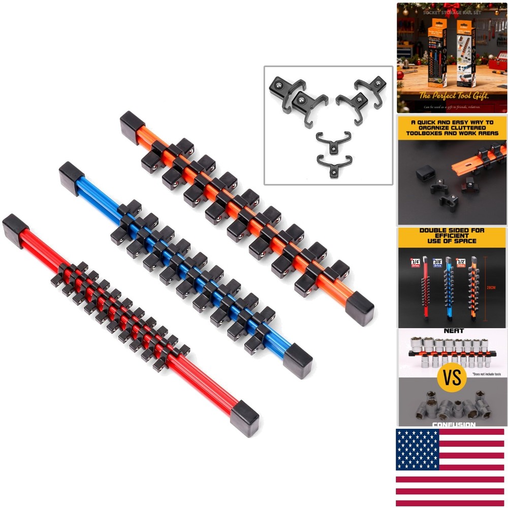 3-Piece Double-Sided Socket Holders - Efficiency for Every Toolbox