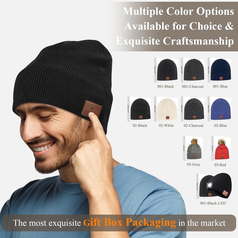 ASIILOVI Bluetooth Beanie, Double-Layer Wool Lining Bluetooth Hat Charcoal