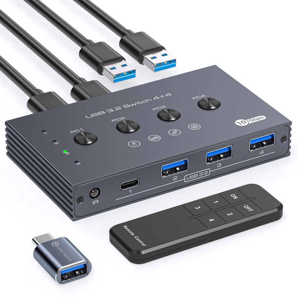 USB 3.2 Switch Selector 4 Computers Share 1 USBC & 3 USBA Devices 10Gbps 4 Po...