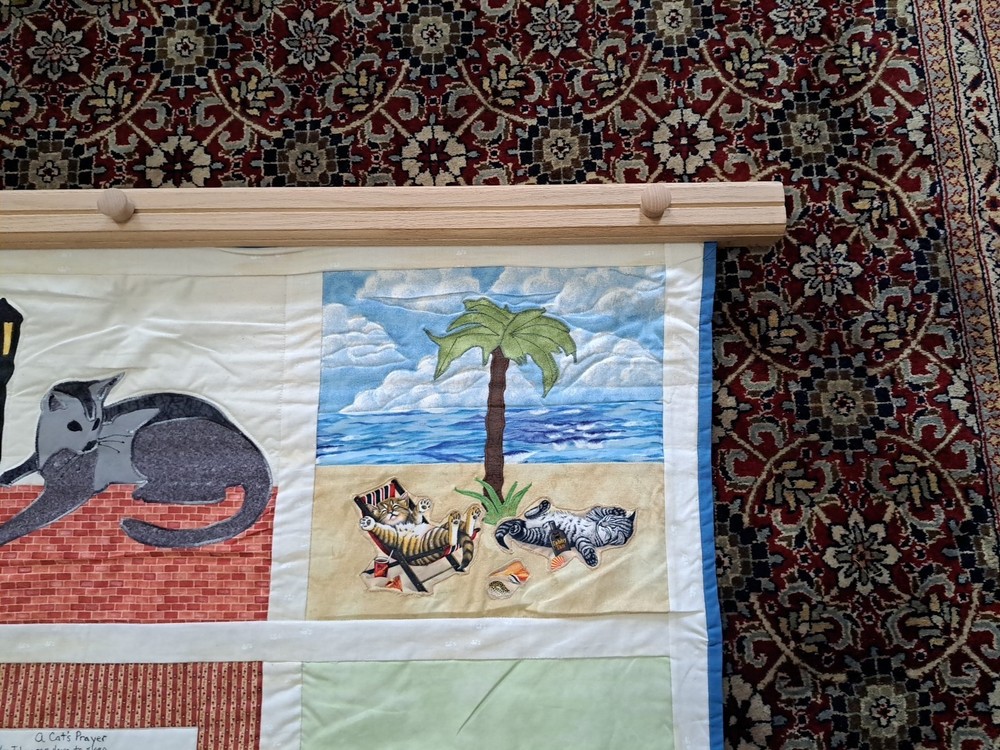Handmade Patchwork Applique Cat Scenes Wall Hanging Quilt