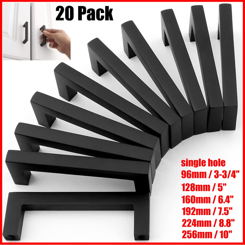 20 Pack Solid Square Bar Cabinet Handle Matte Black Cupboard Pulls for Kitchen