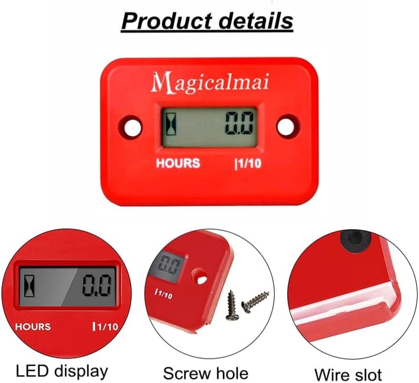 Waterproof Inductive Hour Meter for Gas Engines - Red LCD Display