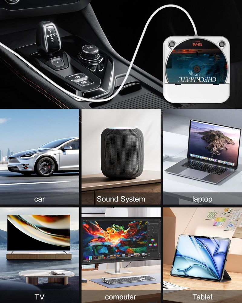 Portable Car CD Player with USB/AUX Port,External CD Player Compatible with C...