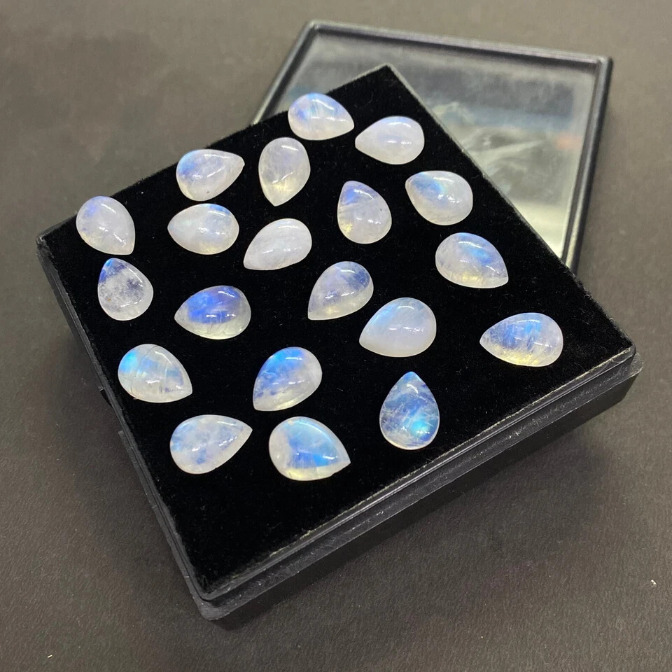 AAA+ Natural Rainbow Moonstone Cabochon Pear Shape Loose Gemstone