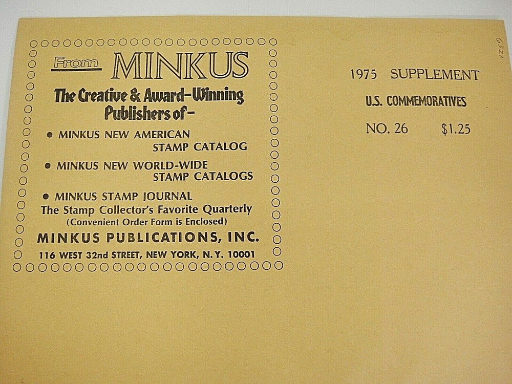 Minkus 1975 U.S. Commemoratives Stamp Album Supplement #26 NOS