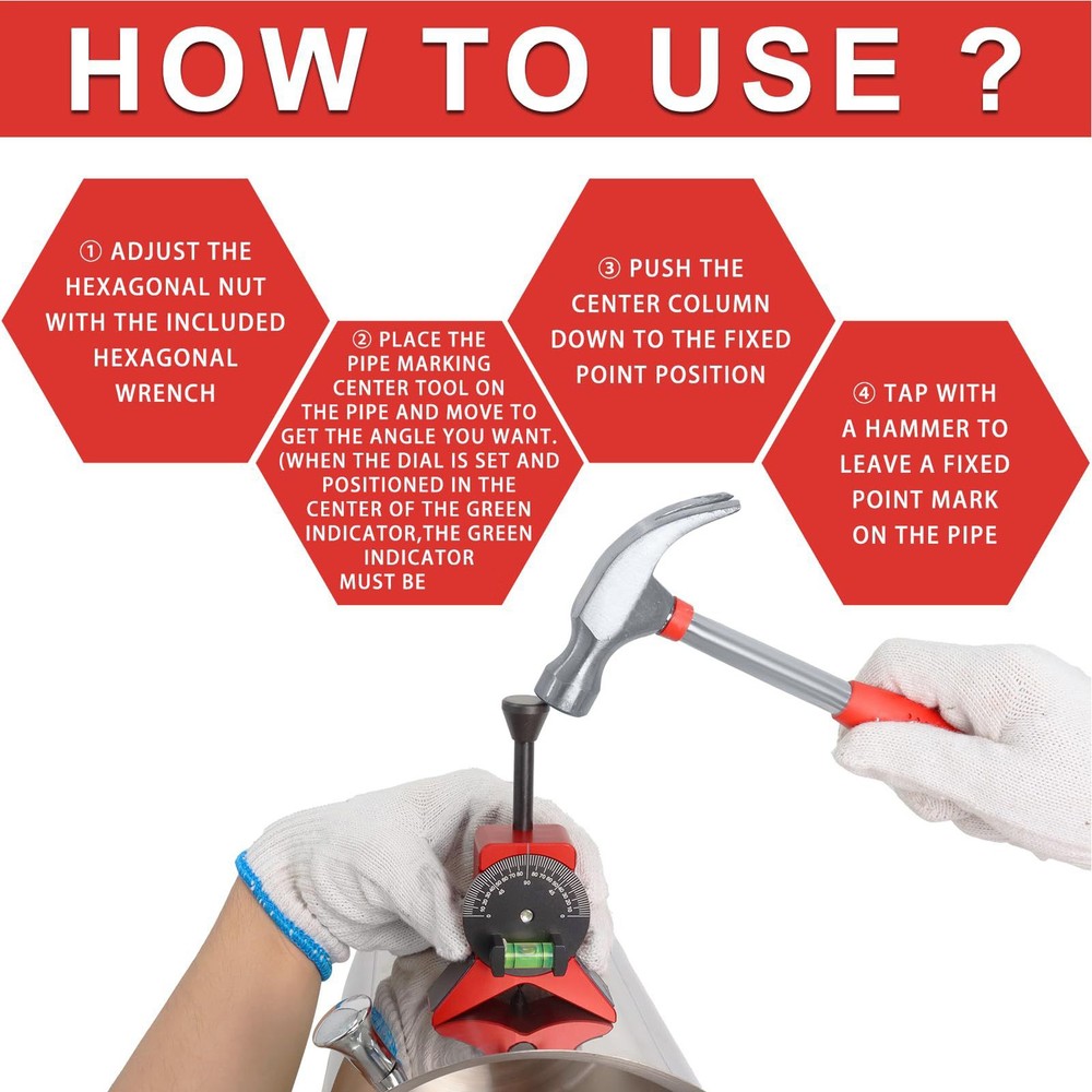 Pipe Center Finder, Pipefitter Tools w/ Centering Head, Pipe Fitting
