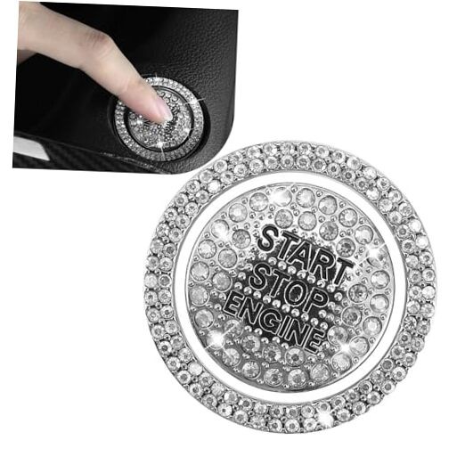 2 PCS Bling Push to Start Button Cover, Crystal Key Ignition Decorative