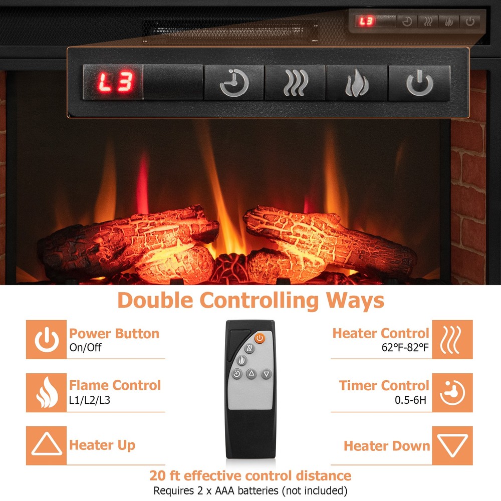 26" Infrared Quartz Electric Fireplace Insert Log Flame Heater w/ Remote Control