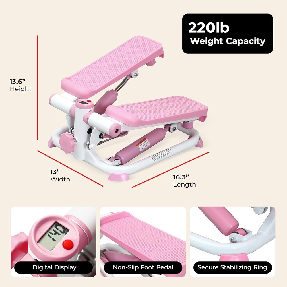 Compact Pink Mini Stepper for Home Workouts - Full Body Cardio & App Ready