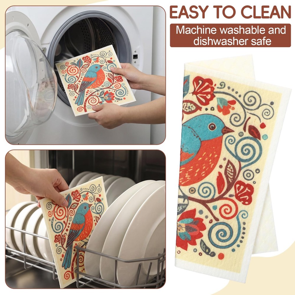 12 Pack Sweden Dishcloths 6 Patterns Super Absorbent Reusable Quick-Drying Wa...