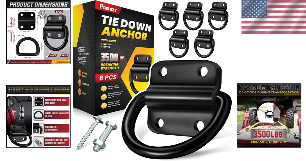 Professional Grade 6PC D-Ring Set - 3500LB Heavy Duty Hooks for Cargo Security