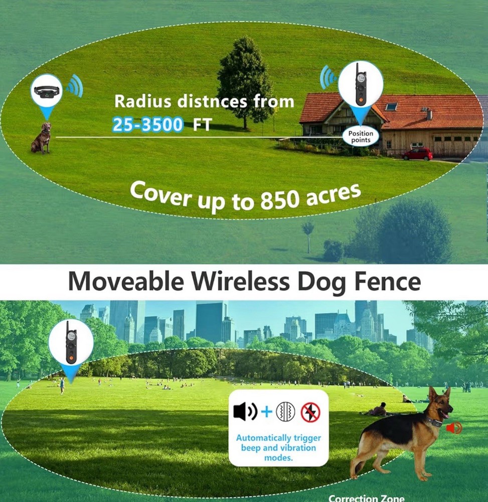 Htcuto Wireless Dog Fence System - 3500ft Range, Remote Training Colla...