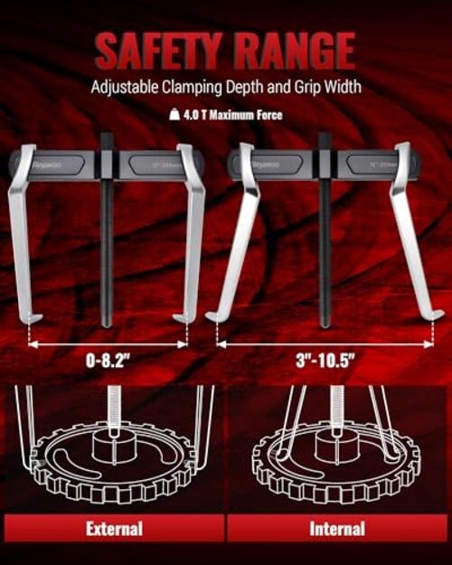 2-Jaw Reversible Gear Puller for External (8.2" Max) & Max External 8.2"