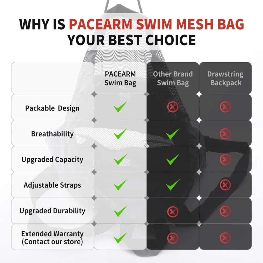 Packable Swim Bag, Mesh Swim Drawstring Backpack with 35L Upgraded Capacity & Ve