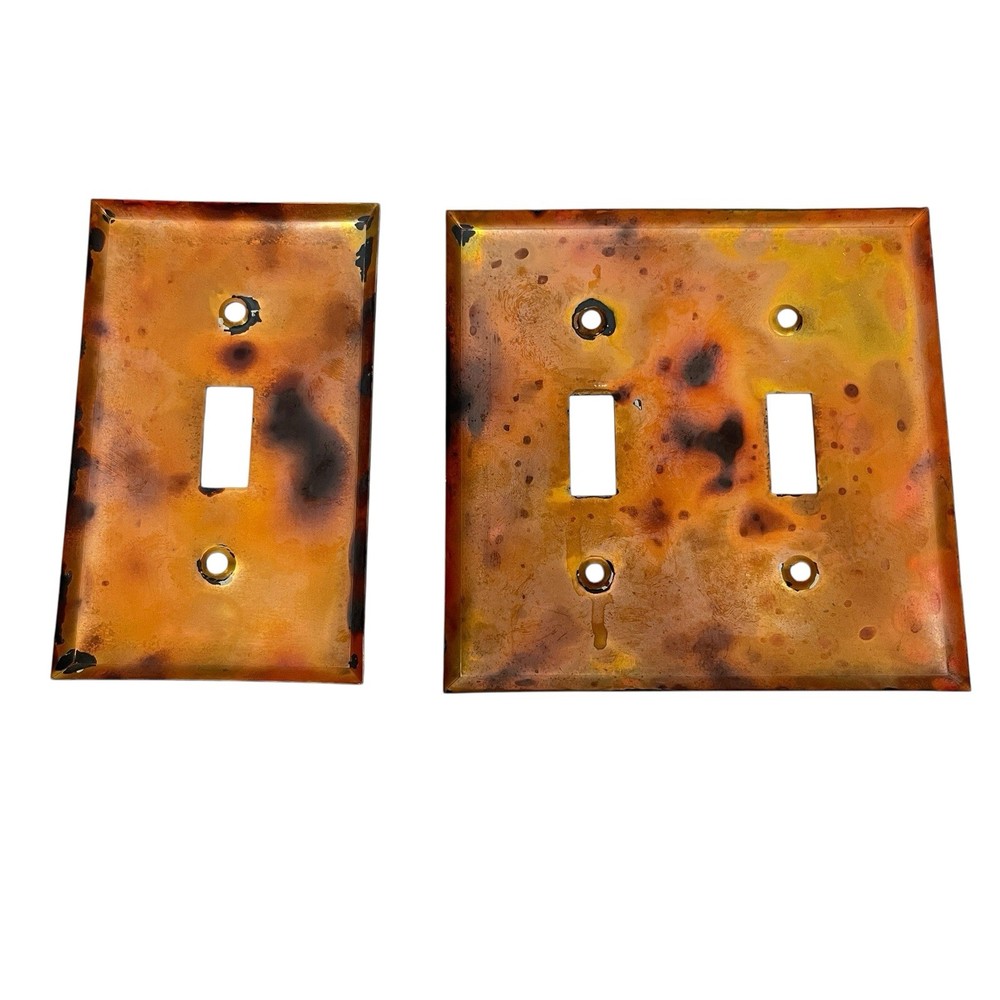 Vintage Hand Painted Copper Metal Light Switch Covers Set