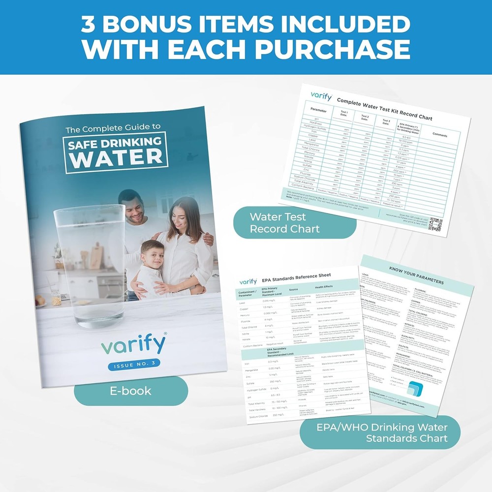 Varify 17in1 Complete Drinking Water Test Kit - 100 Strips + 2 Bacteria...