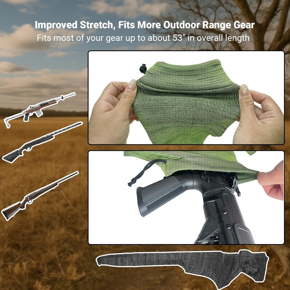 55" Elastic Gun Sock with Drawstring - Durable, Silicone-Treated Protection