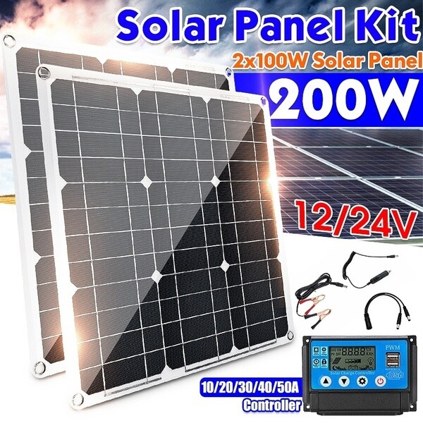 200W (2x 100W) 12V Solar Panel Kit, 50A Solar Controller for Off Grid, Home, RV