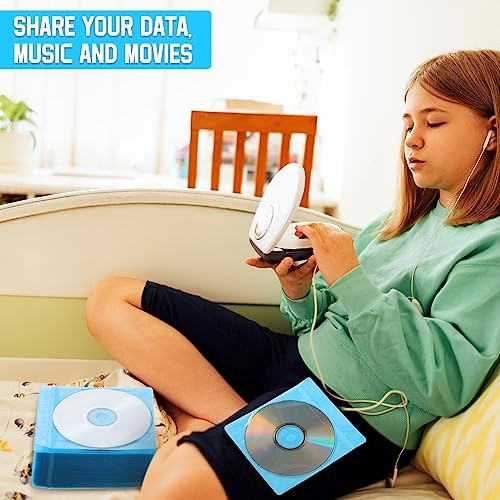 200 Pcs Cd DVD Sleeves Envelopes Bulk Double Sided Refill Plastic Disc Blue