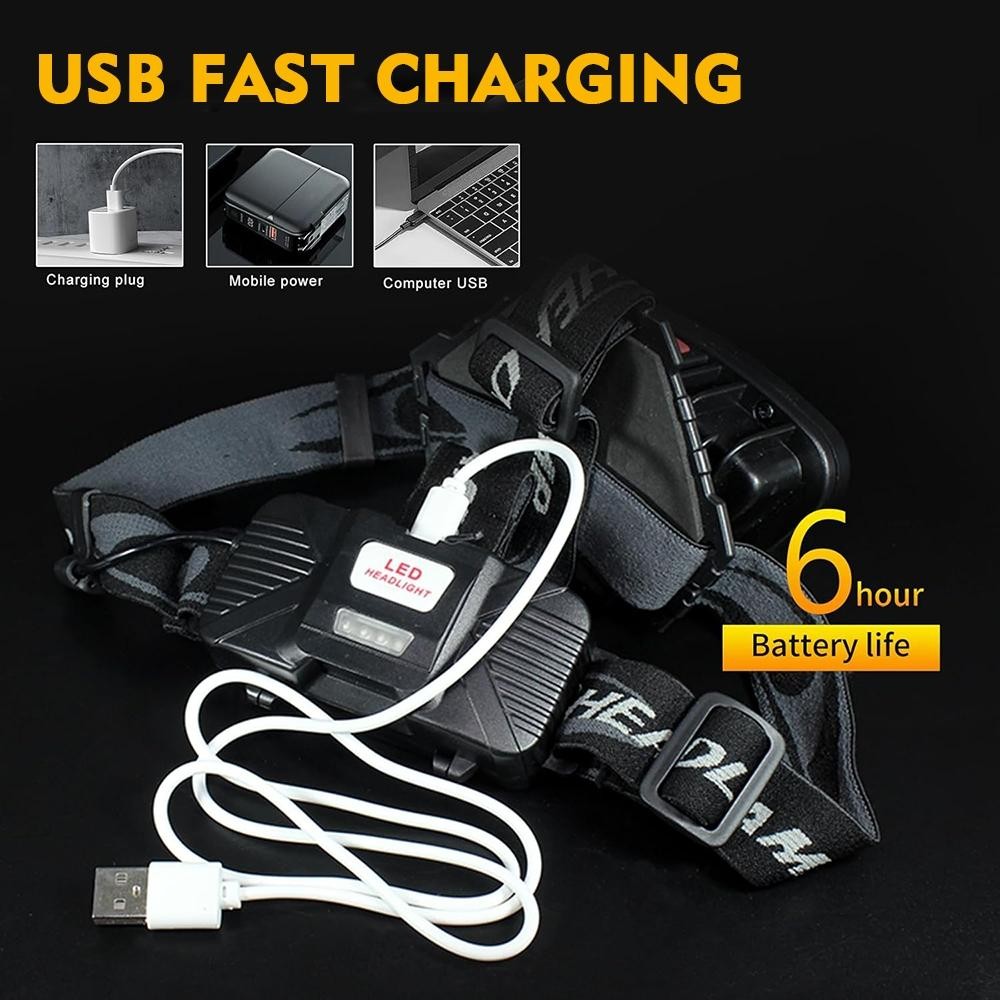 2X Waterproof Headlamp USB Rechargeable LED Head Torch Lamp Flashlight Camping