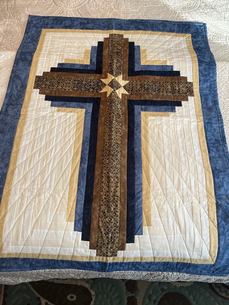 Handmade Quilt Religious Cross Wall Hanging Table Top Patchwork