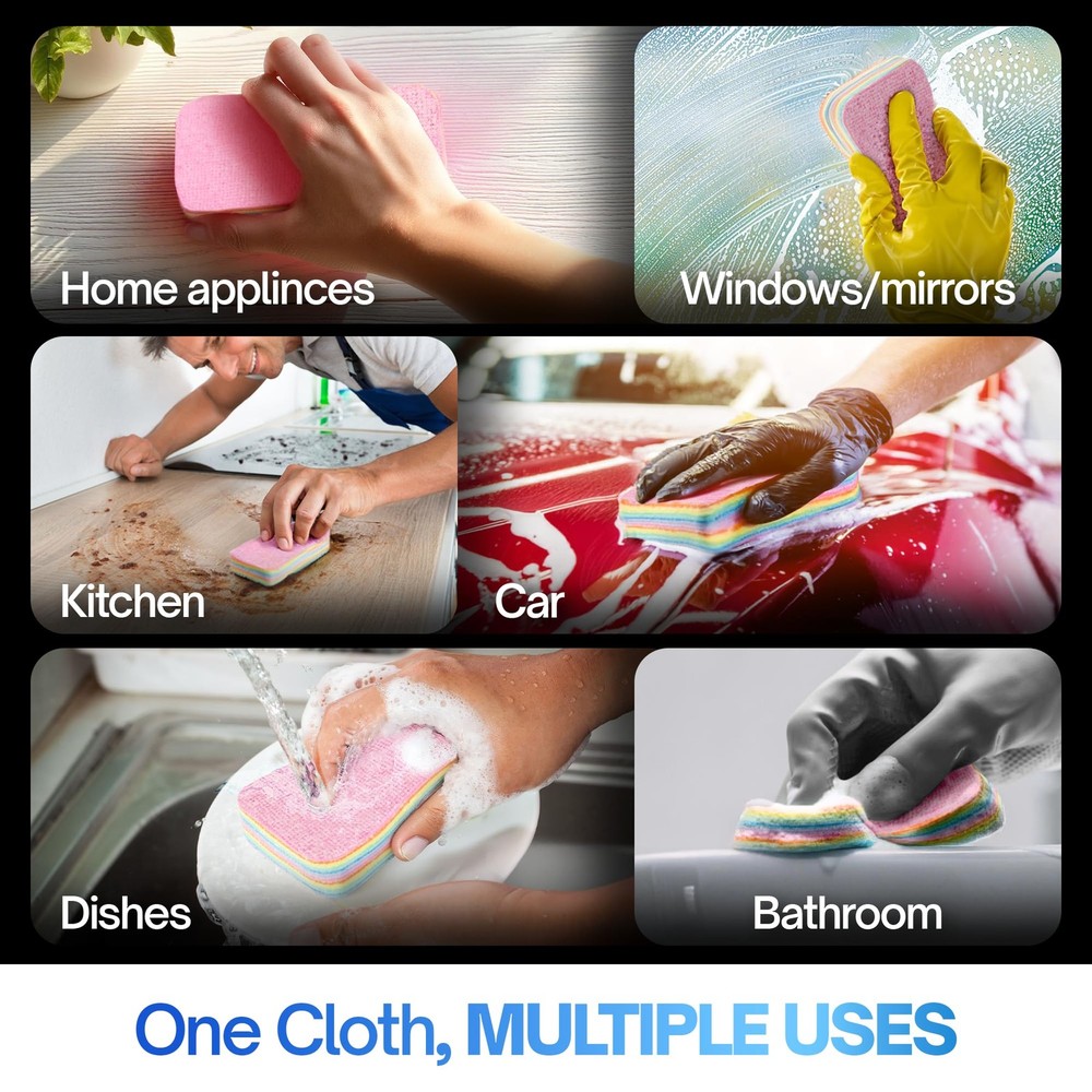 4 Pack 12-Layer Peelable Microfiber Sponges – Ultra Absorbent, Reusable Clean...
