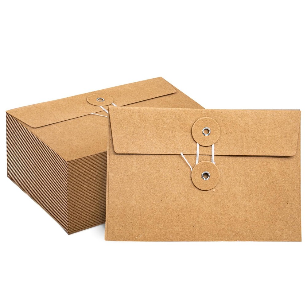 40 Pcs Kraft Paper Envelopes with String Tie Closure Project Pockets Document...