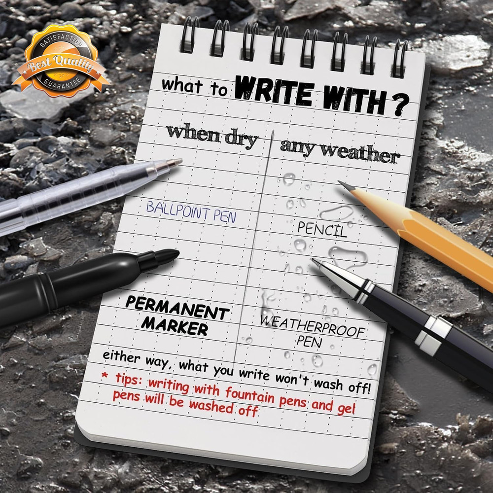 Waterproof Notebook Top-Spiral Pocket Notepad Weatherproof 3x5in 4pc