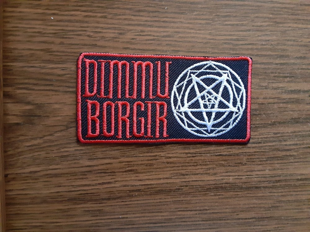 DIMMU BORGIR + LOGO,IRON ON WHITE AND RED EMBROIDERED PATCH