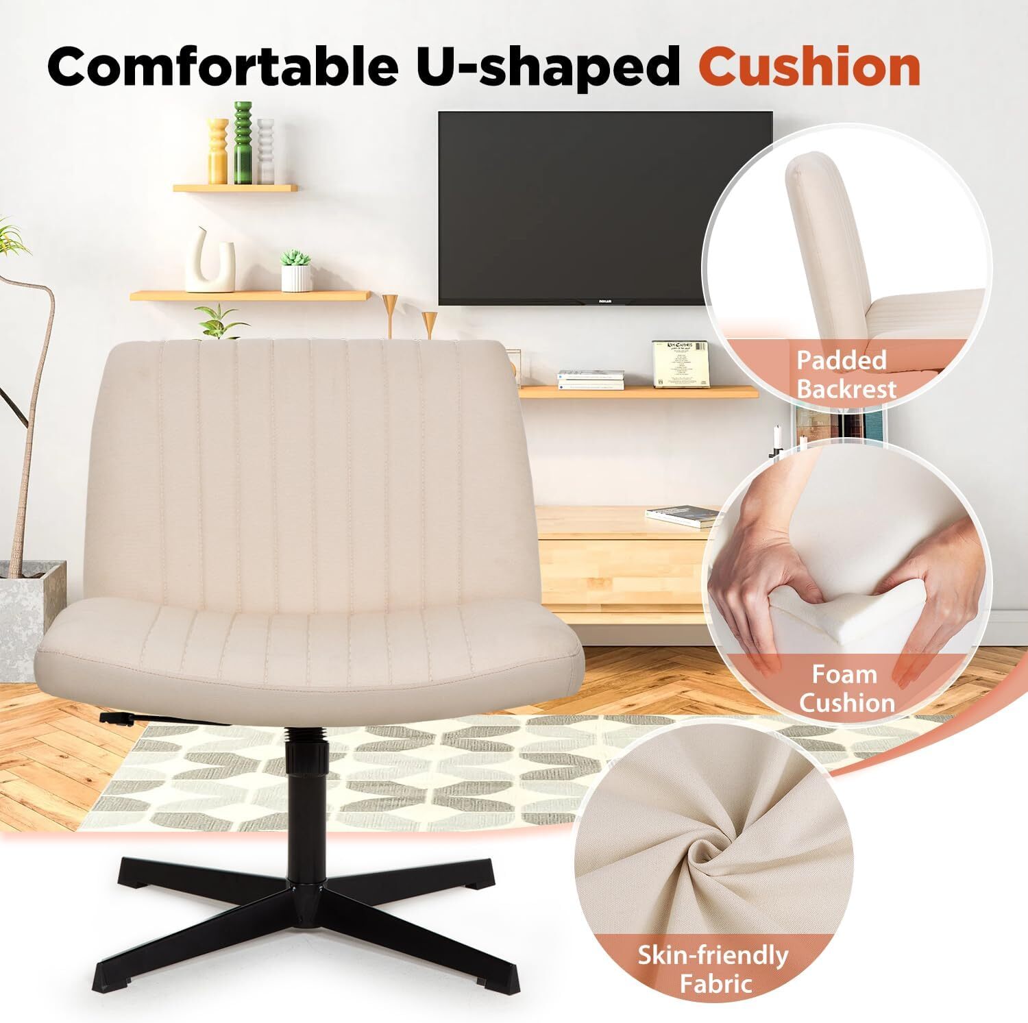 Criss Cross Chair Armless Office Chair No Wheels Modern Swivel Height Adjustable