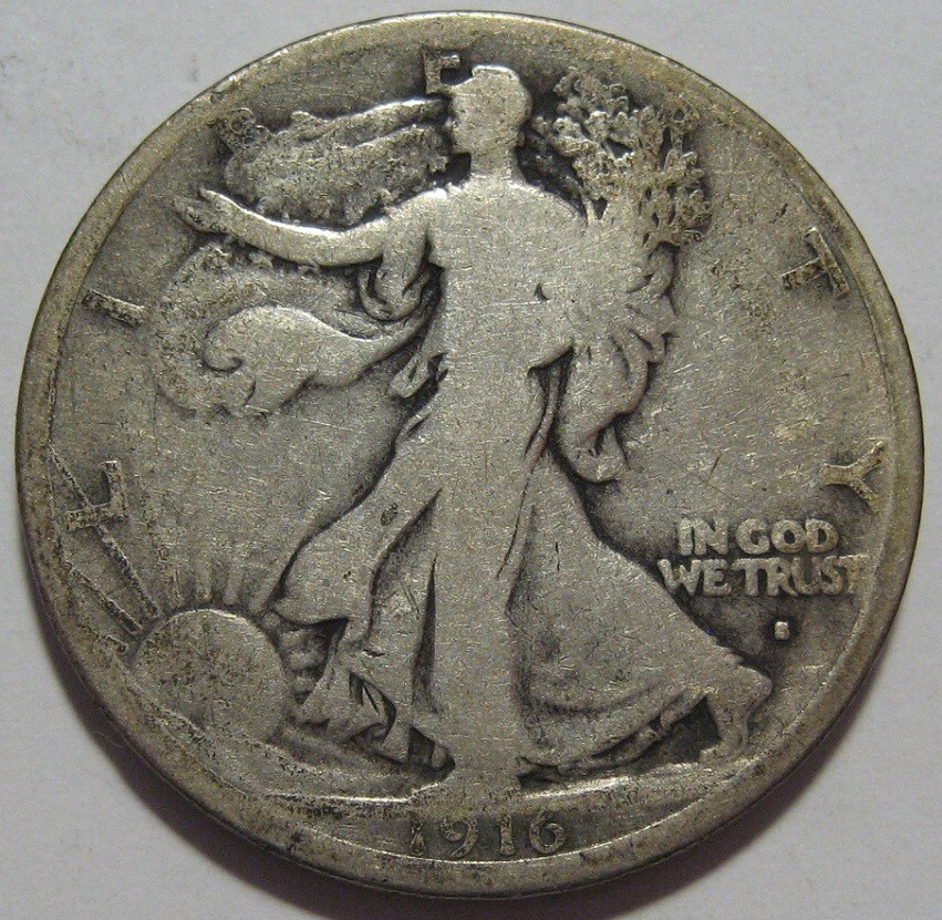 = 1916-S VG WALKING Half, Lightly Cleaned, FREE SHIPPING