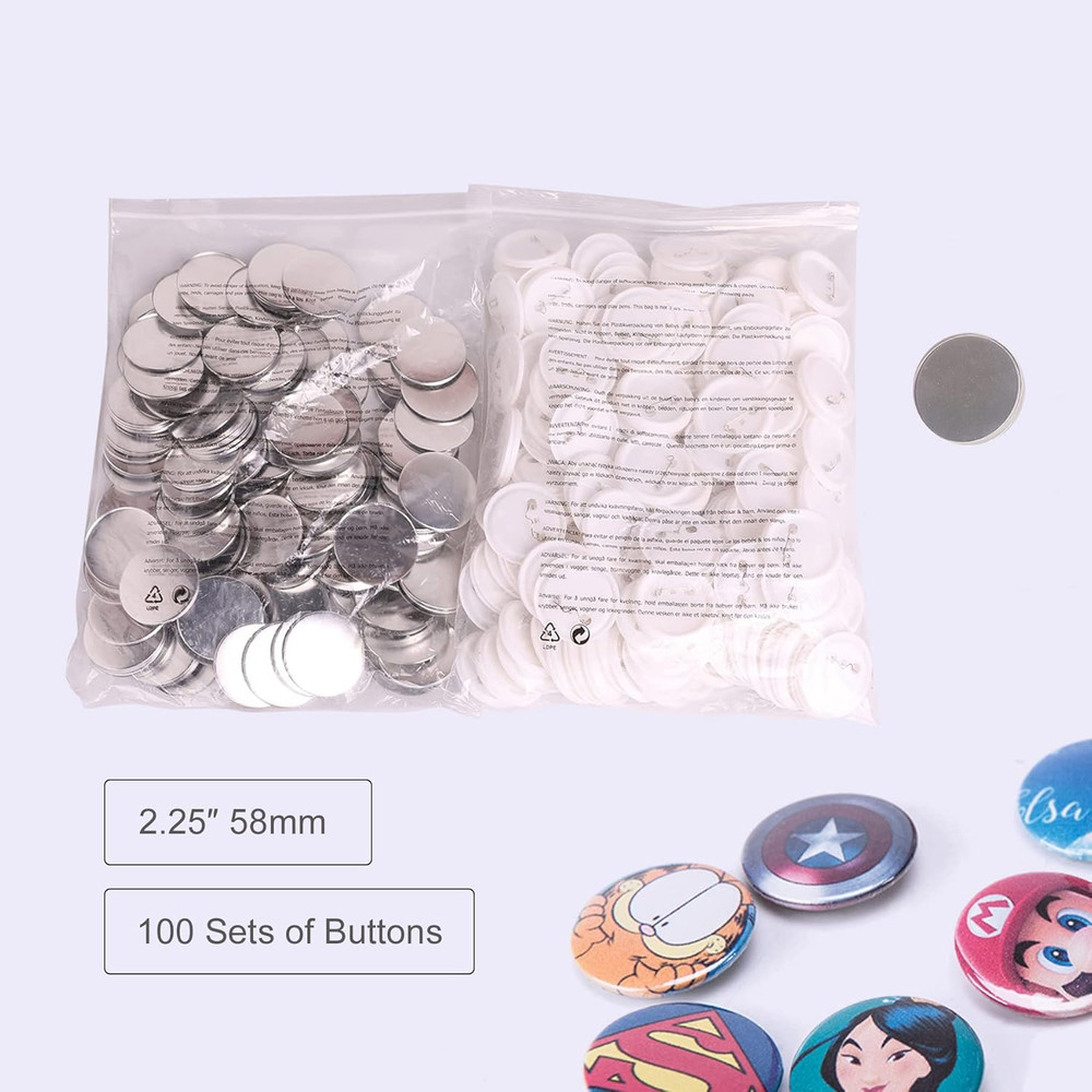 CREWORKS 100 Sets 2.25 Inch/58Mm Blank Button Badge for Button Making Machine, B