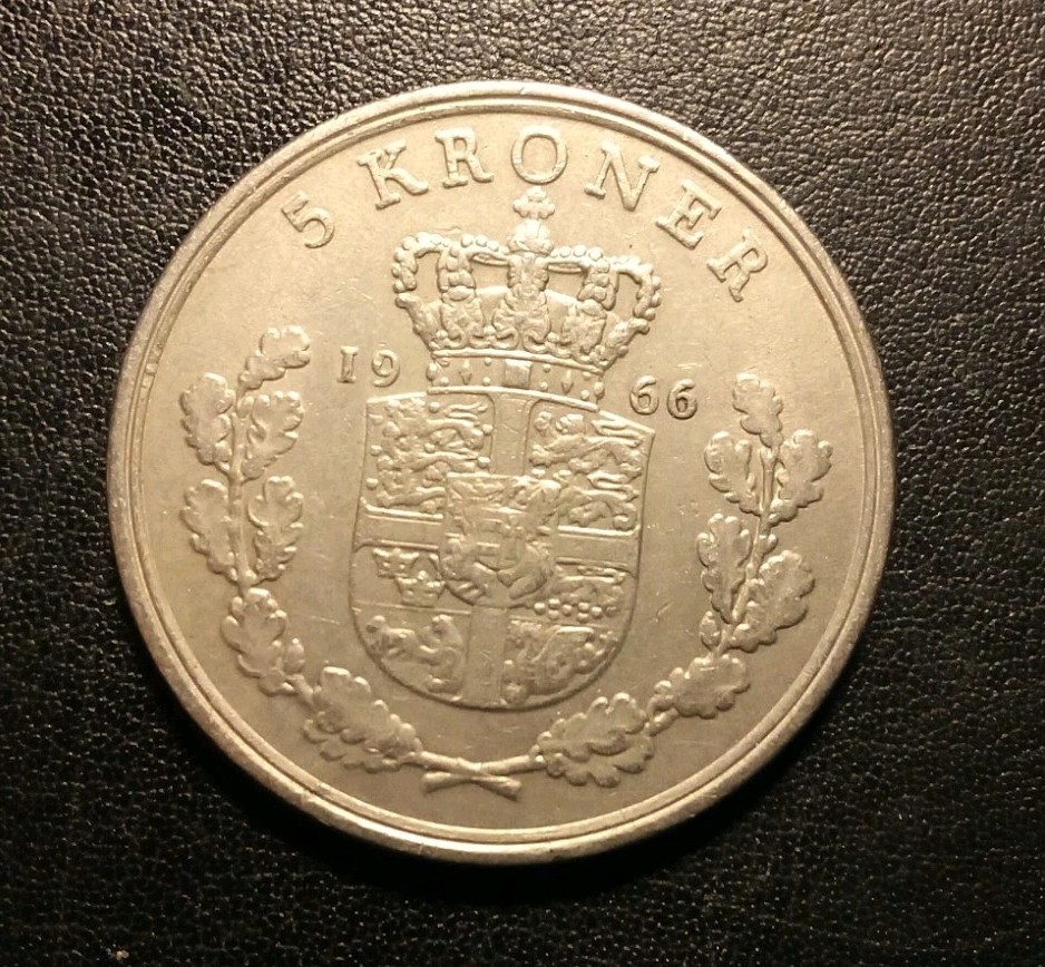 1966 Denmark Five Kroner Coin