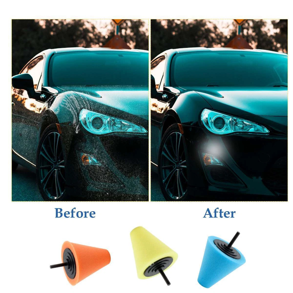 5x Foam Drill Polishing Cone Ball Pads Kit Car Hub Waxing Buffing Wheel Polisher