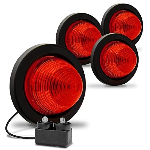 TRUE MODS 4pc 2" Round Beehive LED Boat Trailer Marker Light [DOT 4 Pack Red