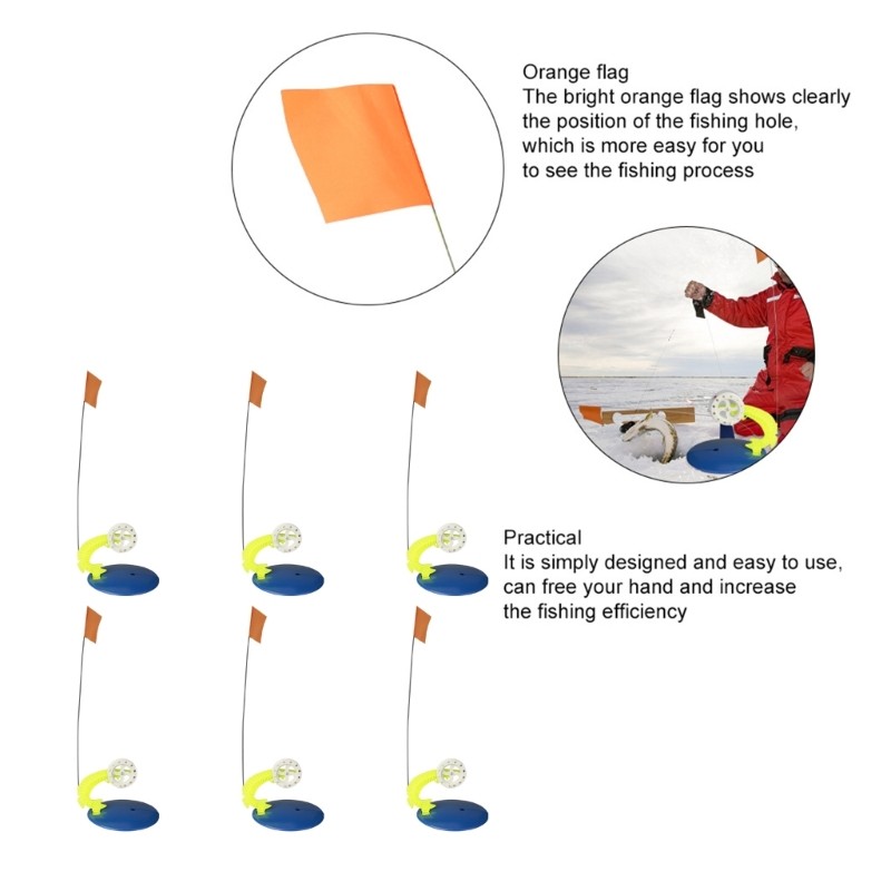 6pack Automatic Ice Fishing Alerts Flags Automatic Stand with Flags for Anglers