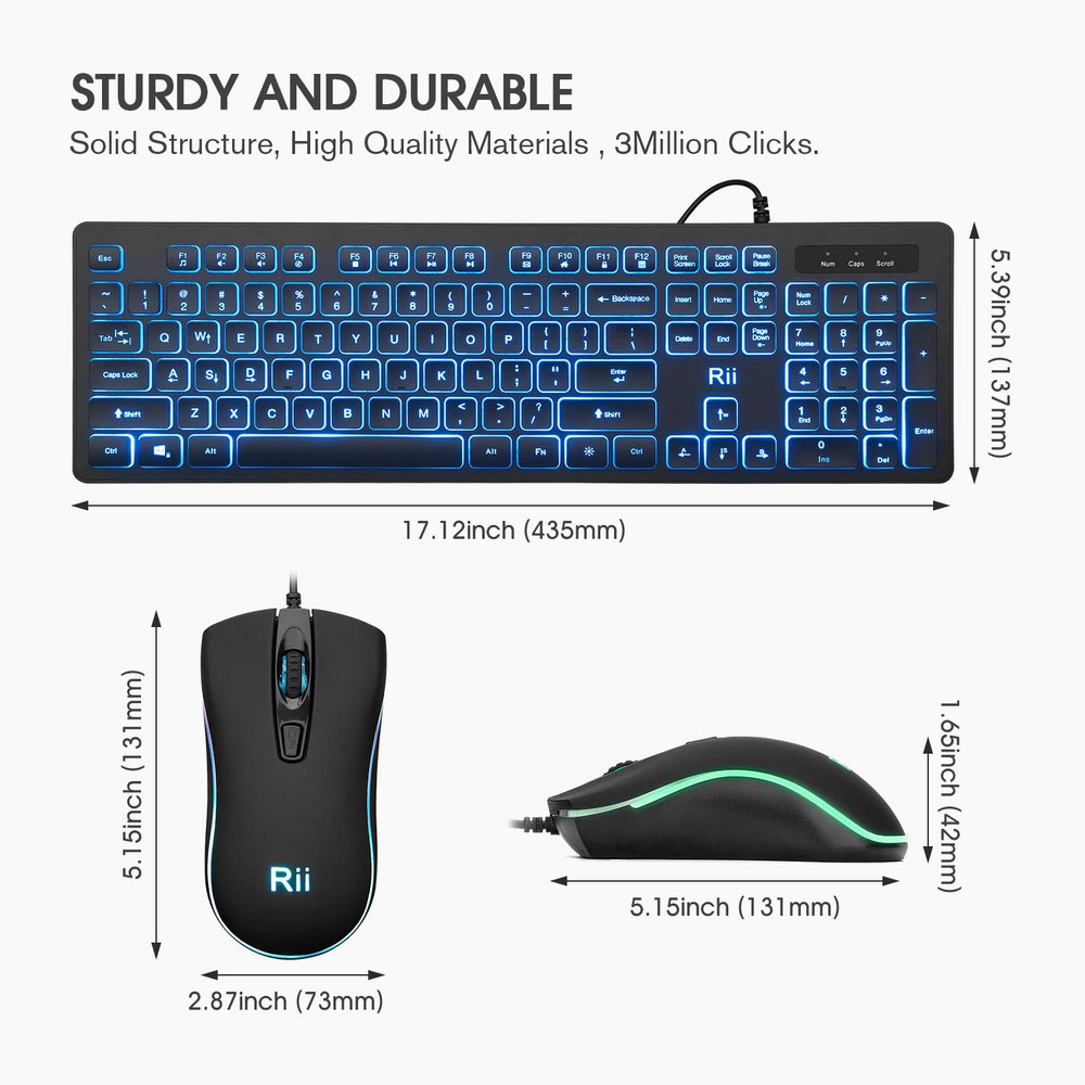 Three Colors Backlit Keyboard and Mouse, Wired Keyboard and Mouse Combo, USB Key