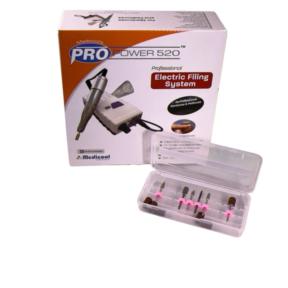 Medicool Pro Power 520 Nail Drill w/#2 Bit Kit & 2 Extra Bits In Case - NEW