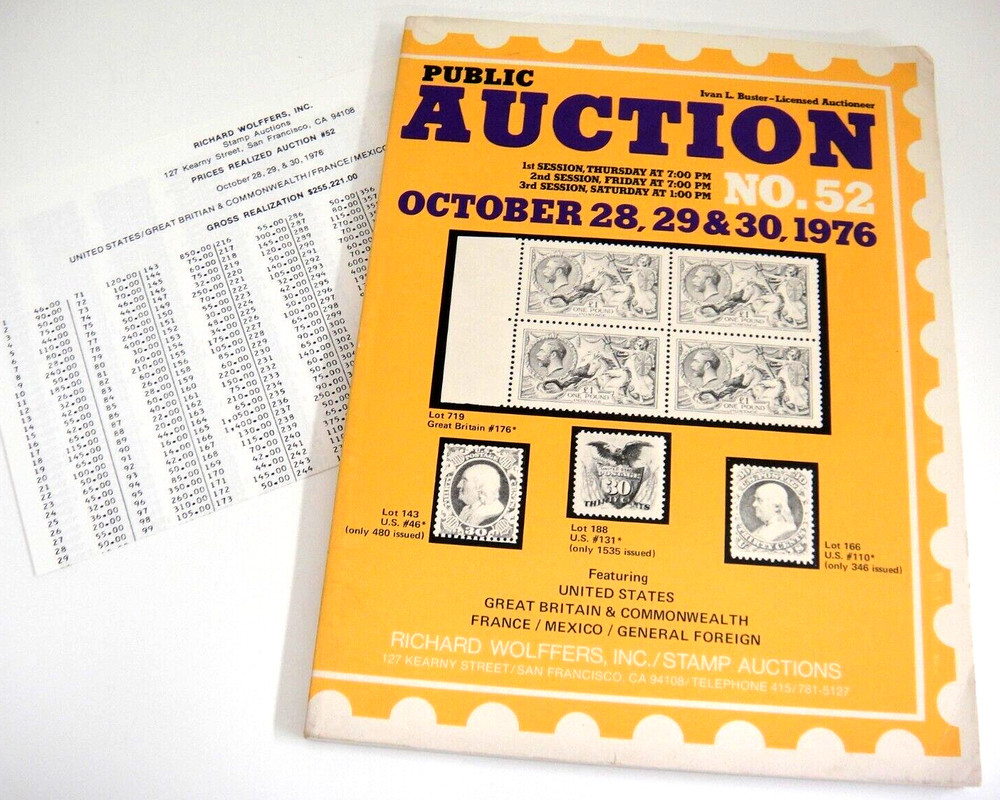 Wolffers Stamp Auction Catalog 1976 w Prices Realized  Canal Zone Guam Hawaii